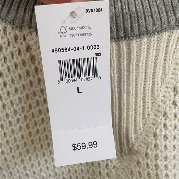 NWT GAP Men's Cream and Gray Crewneck Raglan Sleeve Waffle Knit Sweater L - Picture 3 of 11